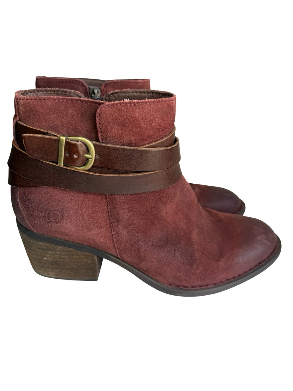 Børn Payton Burgundy Suede Dark Leather Strappy Ankle Booties Sz 9